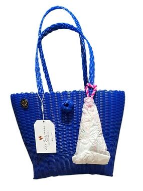 NWT Terez Las Guanacas Blue Woven Tote Bag - Casual Everyday Shoulder Bag